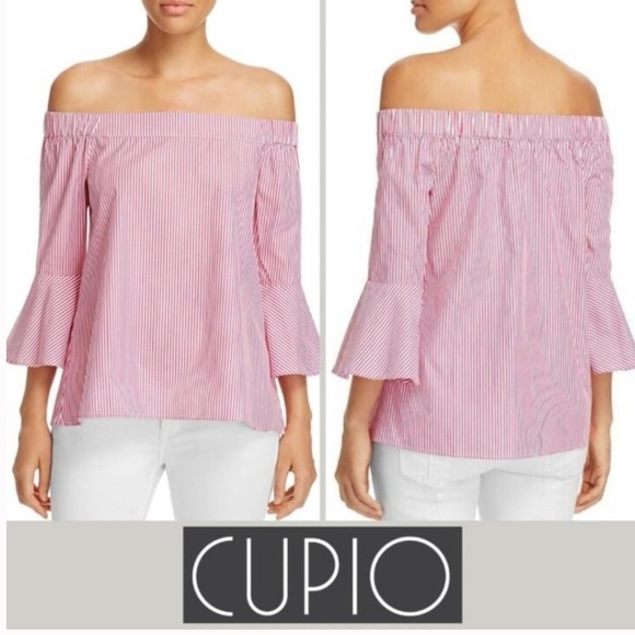 Cupio off the shoulder red stripes blouse contemporary size small - Picture 1 of 5